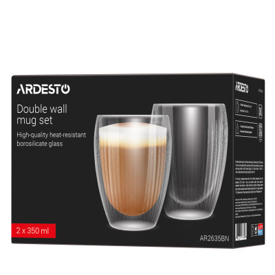 ARDESTO Набір чашок з подвійними стінками 350мл, 2шт, боросилікатне скло, прозорий ARDESTO Набір чашок з подвійними стінками 350мл, 2шт, боросилікатне скло, прозорий