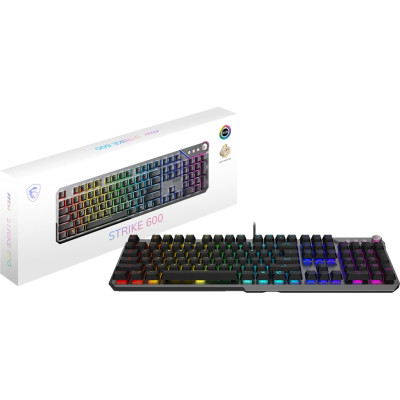 Клавіатура механічна MSI STRIKE 600 SILENT UA 104key, Kailh Midnight Pro Silent Tactile, USB-A, EN/UKR/RU, RGB, cрібний