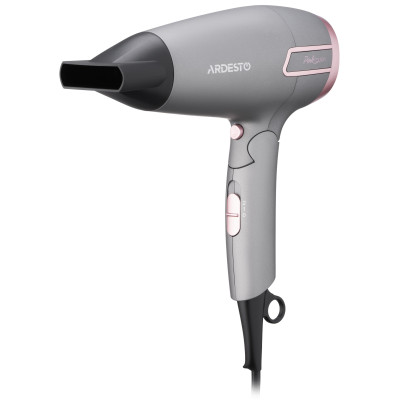 Фен ARDESTO Pink Touch, 2000Вт, 2 швидкості, 2 темп.режими, складана ручка, сірий+рожевий Фен ARDESTO Pink Touch, 2000Вт, 2 швидкості, 2 темп.режими, складана ручка, сірий+рожевий