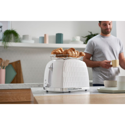 Тостер Russell Hobbs Honeycomb 850Вт, широкі слоти, пластик, білий