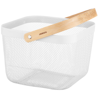 Кошик з ручкою ARDESTO Midori 25х24.5х18см, метал, дерево, білий Кошик з ручкою ARDESTO Midori 25х24.5х18см, метал, дерево, білий