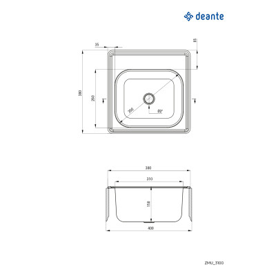 Мийка кухонна Deante Techno, нерж.сталь, кадратна, без крила, 380х390х150мм, чаша - 1, накладна, нерж