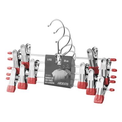 Набір вішаків з прищіпками для штанів ARDESTO 30см, 5шт, метал, ПВХ, червоний