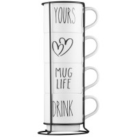 Набір чашок на підставці ARDESTO, 4шт., 320мл, кераміка, метал, білий Набір чашок на підставці ARDESTO, 4шт., 320мл, кераміка, метал, білий