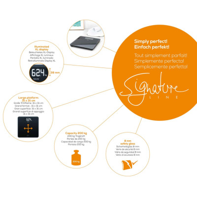 Ваги Beurer підлогові, 200кг, великий дисплей, AAAx3 в комплекті, загартоване скло, чорний Ваги Beurer підлогові, 200кг, великий дисплей, AAAx3 в комплекті, загартоване скло, чорний