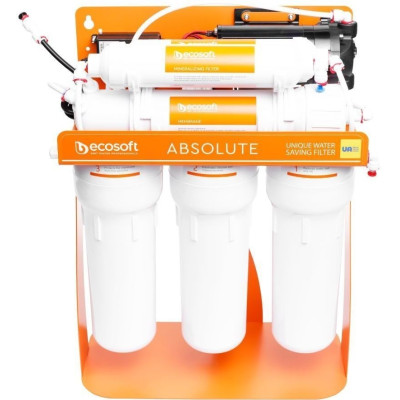 Фільтр зворотного осмосу Ecosoft Absolute з мінералізатором та помпою на станині, мембрана 75gpd DuPont, дренаж 1:1 Фільтр зворотного осмосу Ecosoft Absolute з мінералізатором та помпою на станині, мембрана 75gpd DuPont, дренаж 1:1