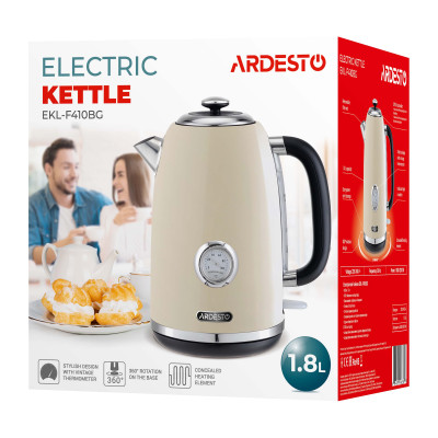 Электрочайник ARDESTO EKL-F410BG 1.8л/2200Вт/strix контроль/нерж. сталь/индикатор температуры/бежевый Электрочайник ARDESTO EKL-F410BG 1.8л/2200Вт/strix контроль/нерж. сталь/индикатор температуры/бежевый