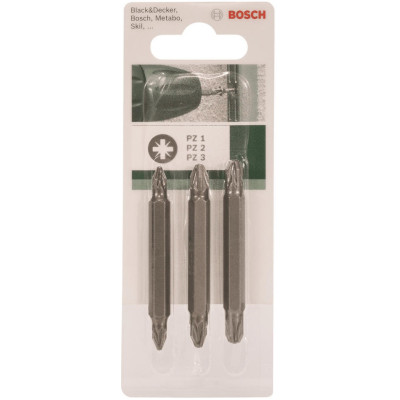 Bosch Біти двосторонні PZ/PZ, 60мм, 3шт Bosch Біти двосторонні PZ/PZ, 60мм, 3шт