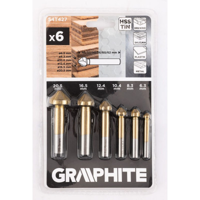 Набір свердел конічних для фрезування GRAPHITE TiN 6.3-20.5мм кейс 6шт Набір свердел конічних для фрезування GRAPHITE TiN 6.3-20.5мм кейс 6шт