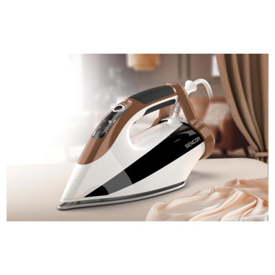 Праска Sencor, 2800Вт, 330мл, паровий удар -195гр, постійна пара - 55гр, pro та auto режими, керам. підошва, біло-коричневий Праска Sencor, 2800Вт, 330мл, паровий удар -195гр, постійна пара - 55гр, pro та auto режими, керам. підошва, біло-коричневий