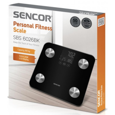 Ваги підлогові Sencor, 180 кг, AAAx3, скло, чорний (SBS6026BK)