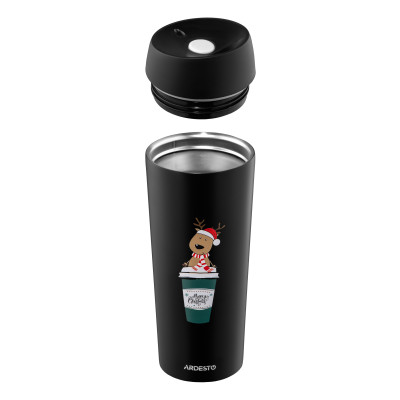 Термокухоль ARDESTO Coffee Time Reindeer 450мл, нержавіюча сталь, чорний