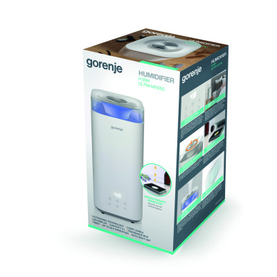 Зволожувач повітря Gorenje H50W 5 л, 20 м2, ультразвуковий, верхня затока, LED дисплей, автовідключення, аромакапсула, холодна пара, білий