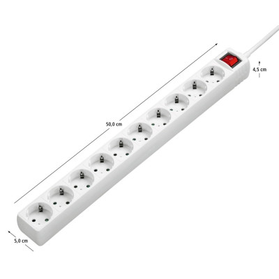 Подовжувач мережевий Hama 3м, 10хТип, 16А, фільтр, білий