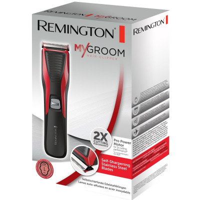 Машинка для стрижки Remington My Groom, від мережі, роторний мотор, насадок-1, сталь, червоно-чорний
