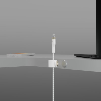 Belkin Кабель USB-A - Lightning плетений, силіконовий, з ремінцем на магніті, 1м, білий Belkin Кабель USB-A - Lightning плетений, силіконовий, з ремінцем на магніті, 1м, білий
