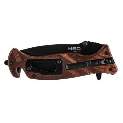 Neo Tools Ніж складаний, 6в1, 220мм, лезо 90мм, кремінь, свисток, гайковий ключ, лопатка для ременя, склобій