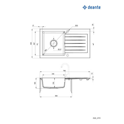 Мийка кухонна Deante Zorba, граніт, прямокутник, з крилом, 760х440х160мм, чаша - 1, накладна, графіт Мийка кухонна Deante Zorba, граніт, прямокутник, з крилом, 760х440х160мм, чаша - 1, накладна, графіт