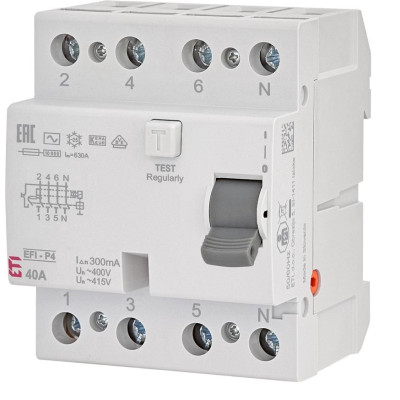 ETI Реле диференціальне (УЗО) 4р EFI-P4 40/0.3 тип AC (10kA) ETI Реле диференціальне (УЗО) 4р EFI-P4 40/0.3 тип AC (10kA)