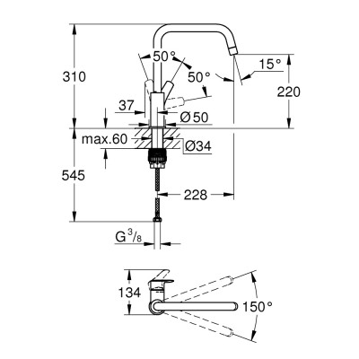 Смеситель для кухни Grohe Eurosmart, длин.вылива - 228мм, поворотный, 1рычаг, супер сталь