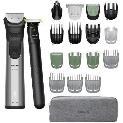 Тример Philips Series 9000, для бороди, голови та тіла, насадок-15, OneBlade в компл., сталь, сірий Тример Philips Series 9000, для бороди, голови та тіла, насадок-15, OneBlade в компл., сталь, сірий