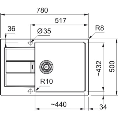 Мийка кухонна Franke Sirius 2 тектонайт, прямокут., з крилом, 780х500х200мм, чаша - 1, врізна, бежевий