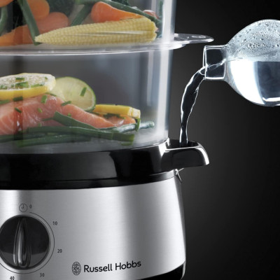 Пароварка Russell Hobbs Cook&Home 800Вт, чаша-3/3/3л, резервуар для води -1л, механічне керування, 3 яруси, метал/пластик, чорний Пароварка Russell Hobbs Cook&Home 800Вт, чаша-3/3/3л, резервуар для води -1л, механічне керування, 3 яруси, метал/пластик, чорний