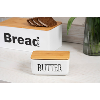 Маслянка ARDESTO Midori 16.5х10х8см, кераміка, бамбук, біла