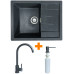 Набір кухонний Adamant Anila, штучний камінь, прямокут., з крилом, 645х495х200мм, чаша - 1, врізна, графіт + змішувач та дозатор