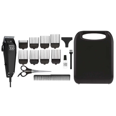 Машинка для стрижки Wahl Home Pro 300, мережа, вібраційний мотор, насадок-10, кейс, масло та ножиці у компл., сталь, чорний