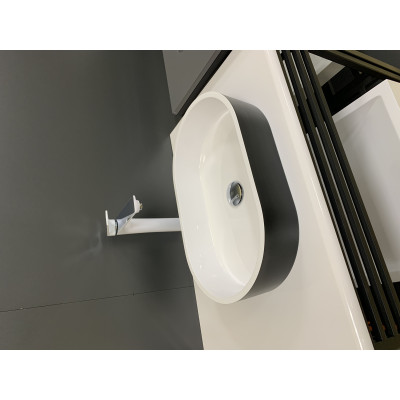 Раковина, умивальник Adamant BESTE NEW, штучний камінь, овальна, без отвору для змішувача та переливу, 540x350x110мм, накладний, чорно-білий