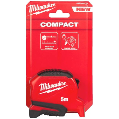 Рулетка Milwaukee Pro Compact, 5мх19мм з фіксатором змотування, АБС-пластик