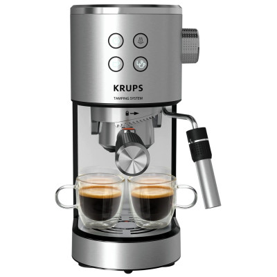 Кавоварка Krups ріжкова Virtuoso+ Tamping System 1л, мелена, ручний капучинатор, 15 бар, сірий Кавоварка Krups ріжкова Virtuoso+ Tamping System 1л, мелена, ручний капучинатор, 15 бар, сірий