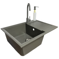 Набір кухонний Adamant Horizon Medium, штучний камінь, прямокут., з крилом, 700х500х230мм, чаша - 1, врізна, сірий + змішувач та дозатор Набір кухонний Adamant Horizon Medium, штучний камінь, прямокут., з крилом, 700х500х230мм, чаша - 1, врізна, сірий + змішувач та дозатор