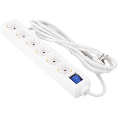 Подовжувач мережевий 2E 3м, 6xТипF, 16A, білий