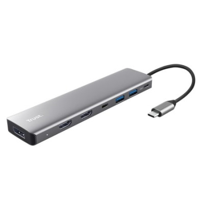 Адаптер Trust Dalyx 7in1 USB-C> 2xUSB-А 3.2/2xUSB-С/2xHDMI/Display Port, Алюміній, 0.16м, Сірий Адаптер Trust Dalyx 7in1 USB-C> 2xUSB-А 3.2/2xUSB-С/2xHDMI/Display Port, Алюміній, 0.16м, Сірий