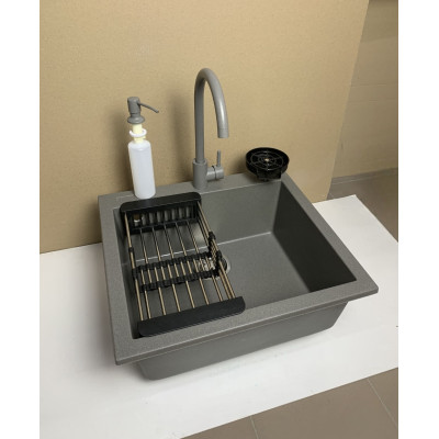 Набір кухонний Adamant Univer, штучний камінь, квадрат, без крила, 560х500х200мм, чаша - 1, врізна, сірий + змішувач + дозатор + ополіскувач склянок + коландер Набір кухонний Adamant Univer, штучний камінь, квадрат, без крила, 560х500х200мм, чаша - 1, врізна, сірий + змішувач + дозатор + ополіскувач склянок + коландер