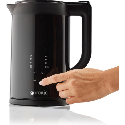 Электрочайник Gorenje 1.7л, двойные стенки, LED дисплей, Strix контроль, черный Электрочайник Gorenje 1.7л, двойные стенки, LED дисплей, Strix контроль, черный