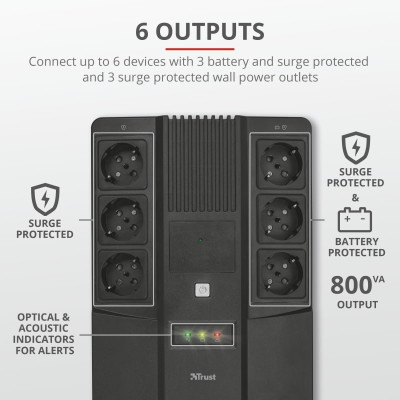 Источник бесперебойного питания Trust Maxxon 800VA UPS with 6 standard wall power outlets BLACK
