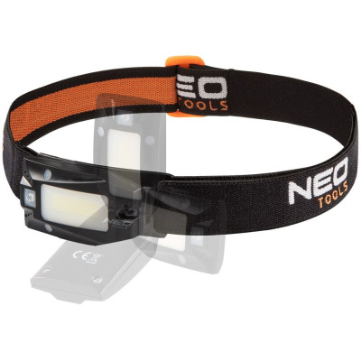 Ліхтар налобний акумуляторний Neo Tools, 500мА·год, 180лм, 3Вт, датчик руху, рухома конструкція на 360°, червоне світло, 50г, IPX4