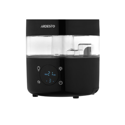 Зволожувач повітря ARDESTO ультразвуковий, 30м2, 4л, 280мл/г, електр. кер-ння, пульт ДК, верх. залив води, дисплей, чорний Зволожувач повітря ARDESTO ультразвуковий, 30м2, 4л, 280мл/г, електр. кер-ння, пульт ДК, верх. залив води, дисплей, чорний