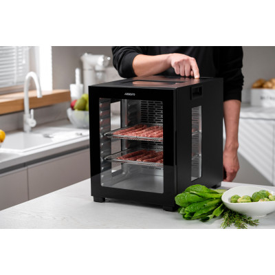 ARDESTO Сушарка для продуктів FDB-1242, 850Вт, піддонів -12x3см, макс-70°С, таймер, електр. управління, нерж., чорний