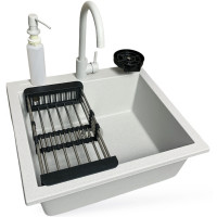 Набір кухонний Adamant Univer, штучний камінь, квадрат, без крила, 560х500х200мм, чаша - 1, врізна, Old stone + змішувач + дозатор + ополіскувач склянок + коландер Набір кухонний Adamant Univer, штучний камінь, квадрат, без крила, 560х500х200мм, чаша - 1, врізна, Old stone + змішувач + дозатор + ополіскувач склянок + коландер