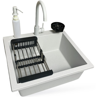 Набір кухонний Adamant Univer, штучний камінь, квадрат, без крила, 560х500х200мм, чаша - 1, врізна, Old stone + змішувач + дозатор + ополіскувач склянок + коландер Набір кухонний Adamant Univer, штучний камінь, квадрат, без крила, 560х500х200мм, чаша - 1, врізна, Old stone + змішувач + дозатор + ополіскувач склянок + коландер