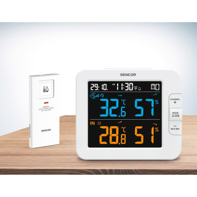 Метеостанція Sencor, внутр/зовн вимірювання, температура, вологість, час, дні тижня, календар, підтримує платформи Android та iOS, Білий Метеостанція Sencor, внутр/зовн вимірювання, температура, вологість, час, дні тижня, календар, підтримує платформи Android та iOS, Білий