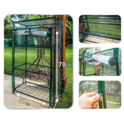 Neo Tools Парник складаний 80х46х24, 3 полиці, ПВХ плівка, прозорий