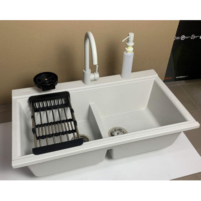 Набір кухонний Adamant Similar, штучний камінь, прямокут., без крила, 885x505x230мм, чаша - 2, врізна, Old stone + змішувач + дозатор + ополіскувач склянок + коландер Набір кухонний Adamant Similar, штучний камінь, прямокут., без крила, 885x505x230мм, чаша - 2, врізна, Old stone + змішувач + дозатор + ополіскувач склянок + коландер