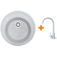 Набір кухонна Adamant Sun, штучний камінь, кругла, без крила, 510x200мм, чаша - 1, врізна, Old stone + змішувач Набір кухонна Adamant Sun, штучний камінь, кругла, без крила, 510x200мм, чаша - 1, врізна, Old stone + змішувач