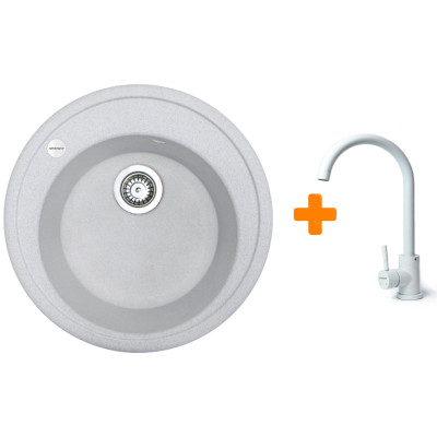 Набір кухонна Adamant Sun, штучний камінь, кругла, без крила, 510x200мм, чаша - 1, врізна, Old stone + змішувач Набір кухонна Adamant Sun, штучний камінь, кругла, без крила, 510x200мм, чаша - 1, врізна, Old stone + змішувач