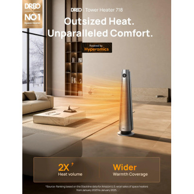 Тепловентилятор Dreo, 25м2, 2000Вт, электронное управление, керамический нагревательный элемент, пульт ДУ, 8 скорости , серебристый Тепловентилятор Dreo, 25м2, 2000Вт, электронное управление, керамический нагревательный элемент, пульт ДУ, 8 скорости , серебристый